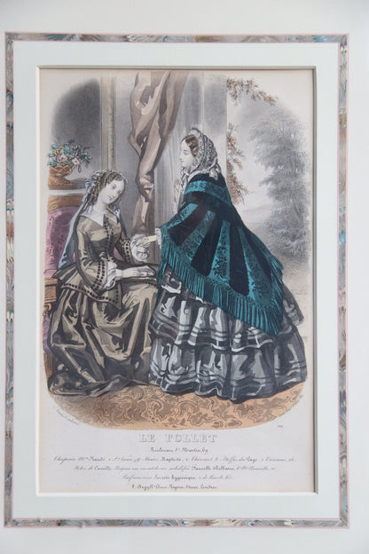 Set of Two Framed Fashion Prints with Hand Drawn Mattes