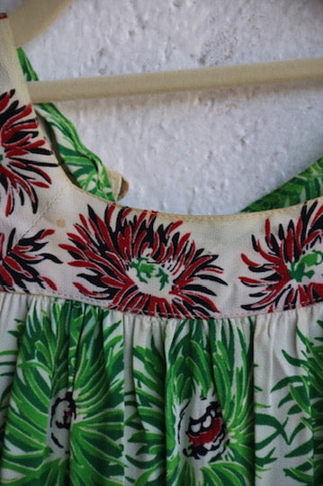 Vintage White with Green Flowers Dress - as is