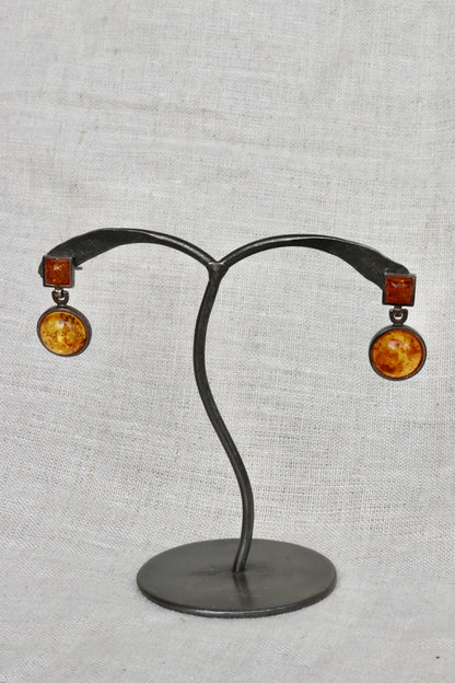 sterling silver round Amber stud earrings
