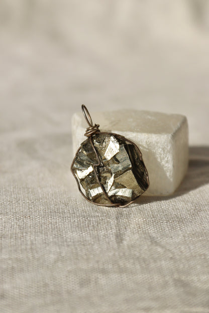Sterling Silver Wire Wrapped Raw Pyrite Crystal Pendant