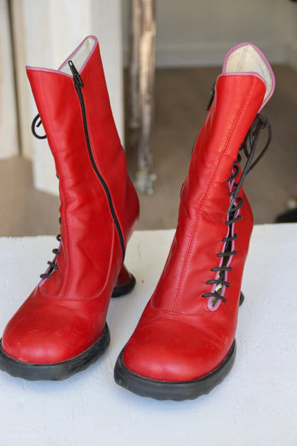 John Fluevog "Lover" Red Heeled Boots