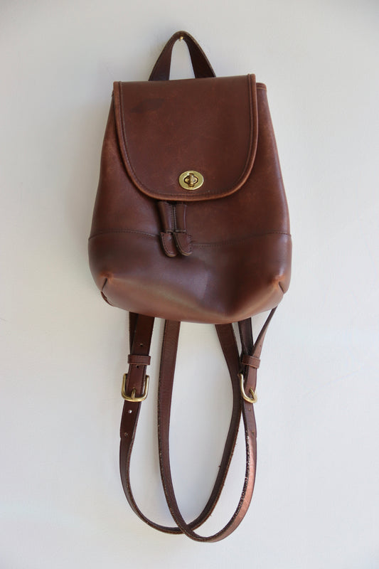 Vintage Coach Brown Leather 9960 Turnlock Backpack
