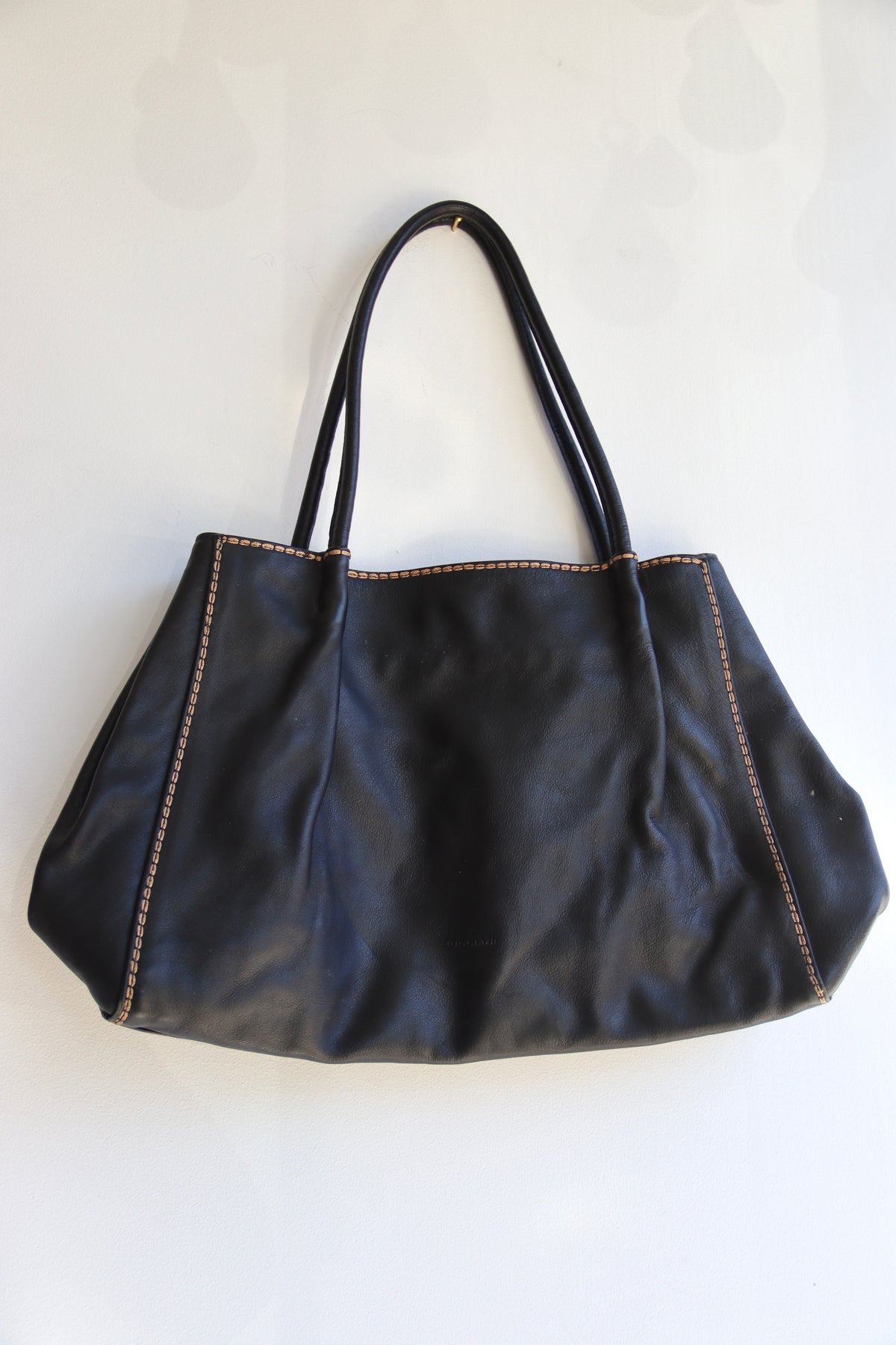 Marco Buggiani Black Leather Bag with Contrast Stitching