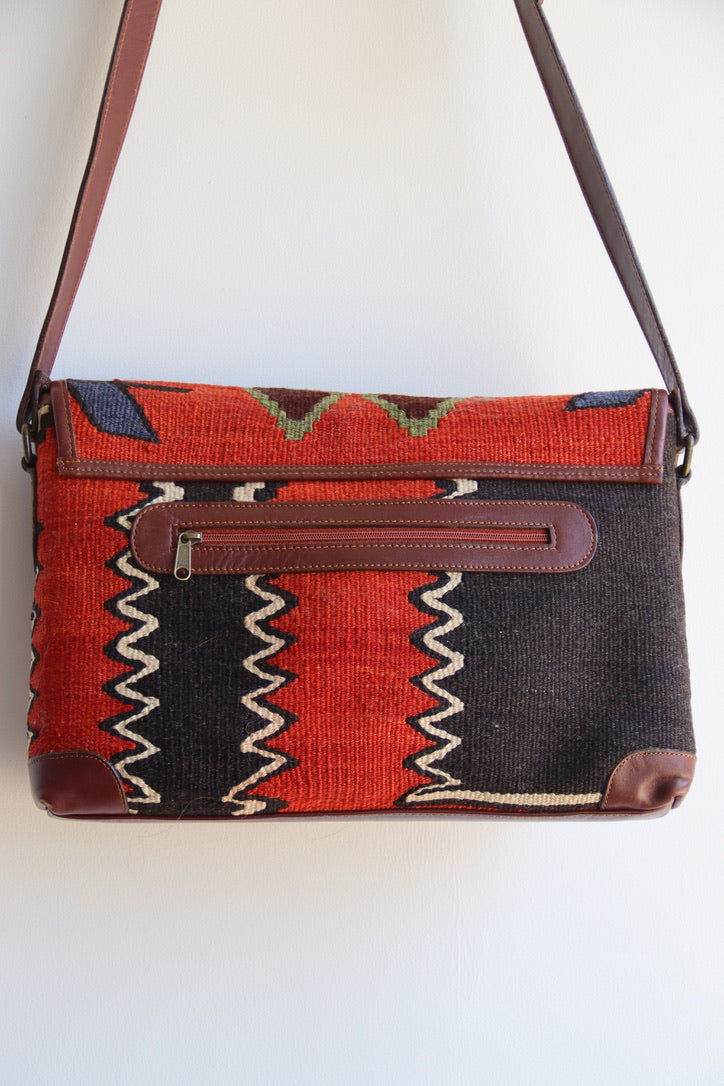 Vintage Yun Art Turkish Kilim and Leather Shoulder Bag