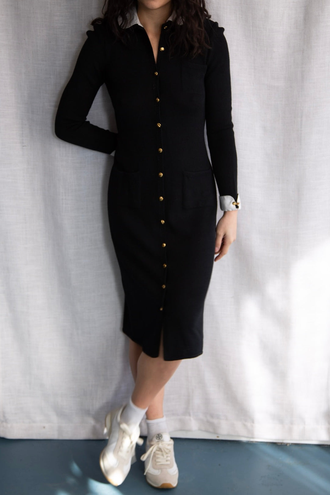 St. John Santana Black w/ White Collar Dress