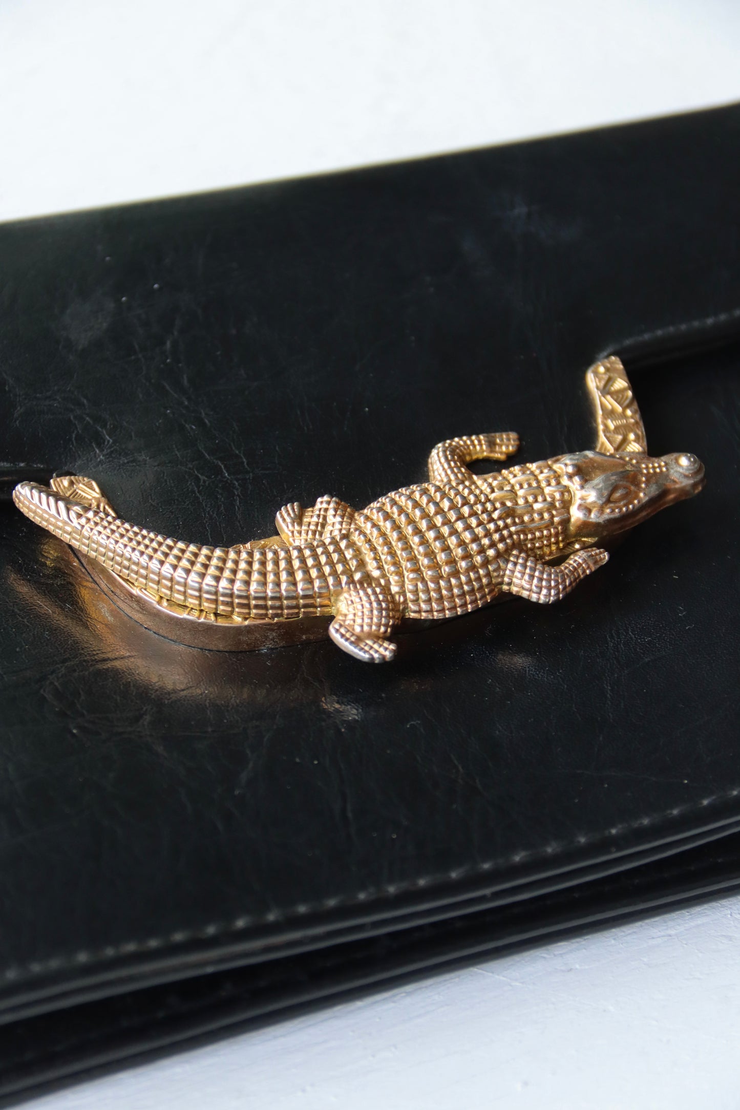 Vintage 90s Sasha Black Clutch with Alligator Clasp