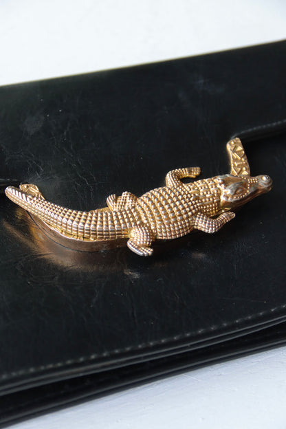 Vintage 90s Sasha Black Clutch with Alligator Clasp