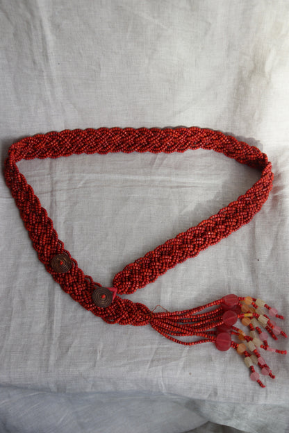 Vintage Red Beaded Belt