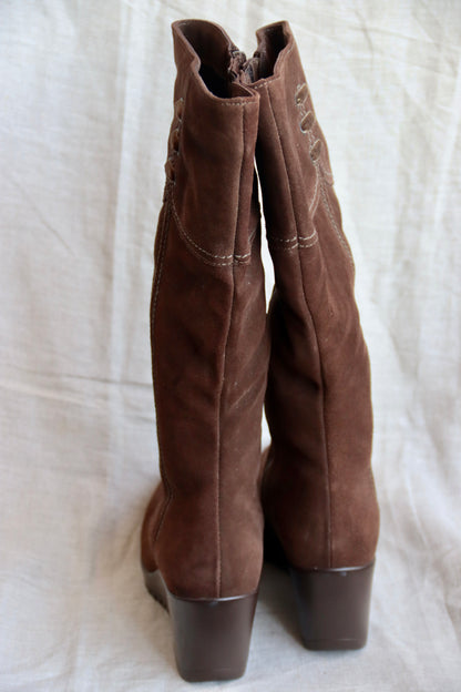 La Canadienne Brown Leather Platform Boots - as is