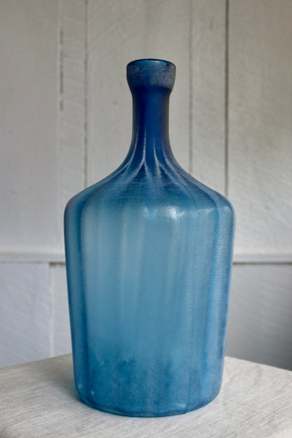 Set of Two Blue Ribbed Painted Bottles