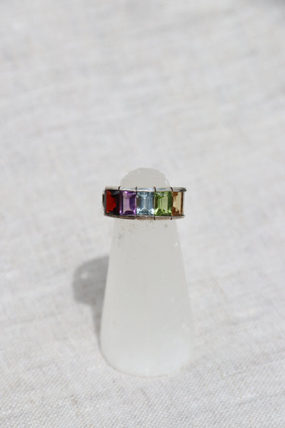 Sterling Silver Rainbow Gemstone Ring