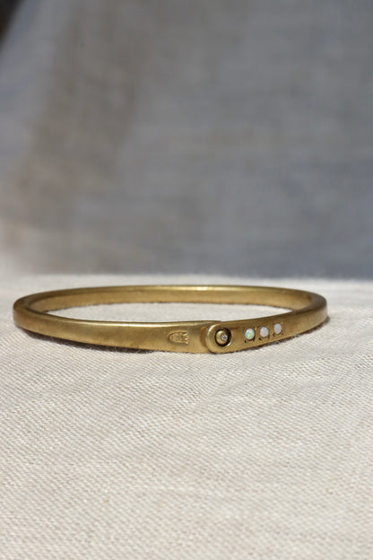 Scosha Brass Bangle Bracelet with Opal and Diamond