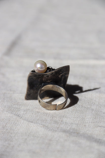 Winifred Wager Sterling Silver Abstract Ring with Amethyst, Turquoise, and Pearl