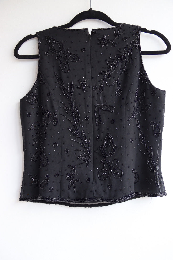 Vintage Blushe Impressions Black Beaded Top