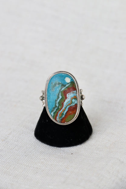Sterling Silver Rainbow Calsilica ring
