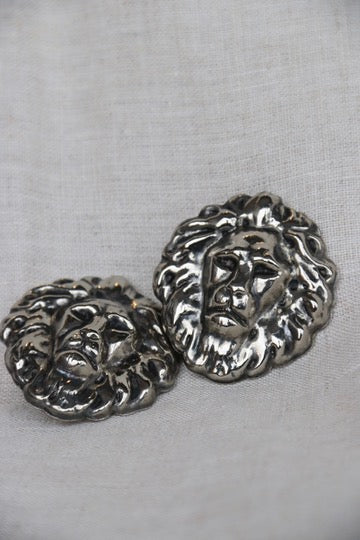 Etruscan-style sterling silver lion head clip on earrings