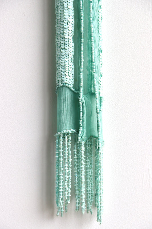 Teal Beaded and Sequined Scarf