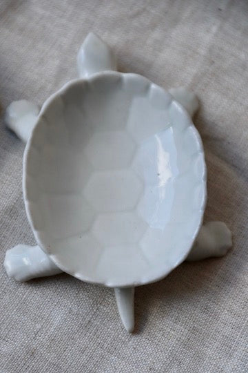 set of 2 mini white porcelain turtle bowls