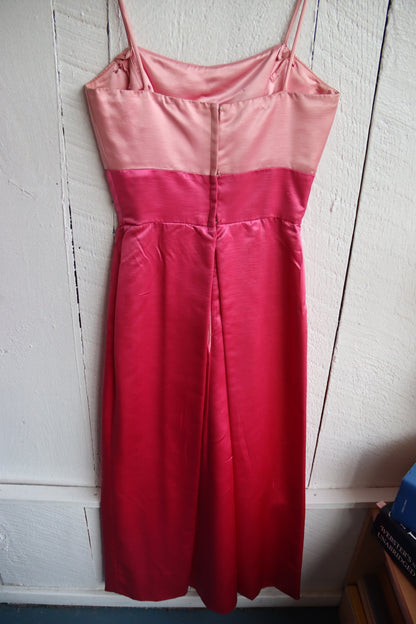 Vintage 60s Harry Keiser Pink Satin Evening Gown with Wrap Stole