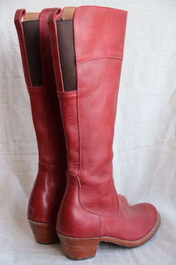 Red Leather Heeled Boots