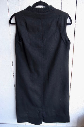 Vintage Handmade by Renell Ridley Black Wool V Neck Dress