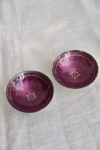 Set of 2 purple enamel and sterling silver bowls