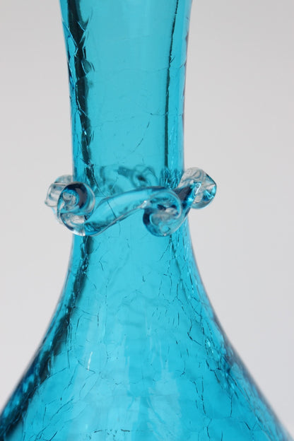 Crackle bright blue hand blown vase