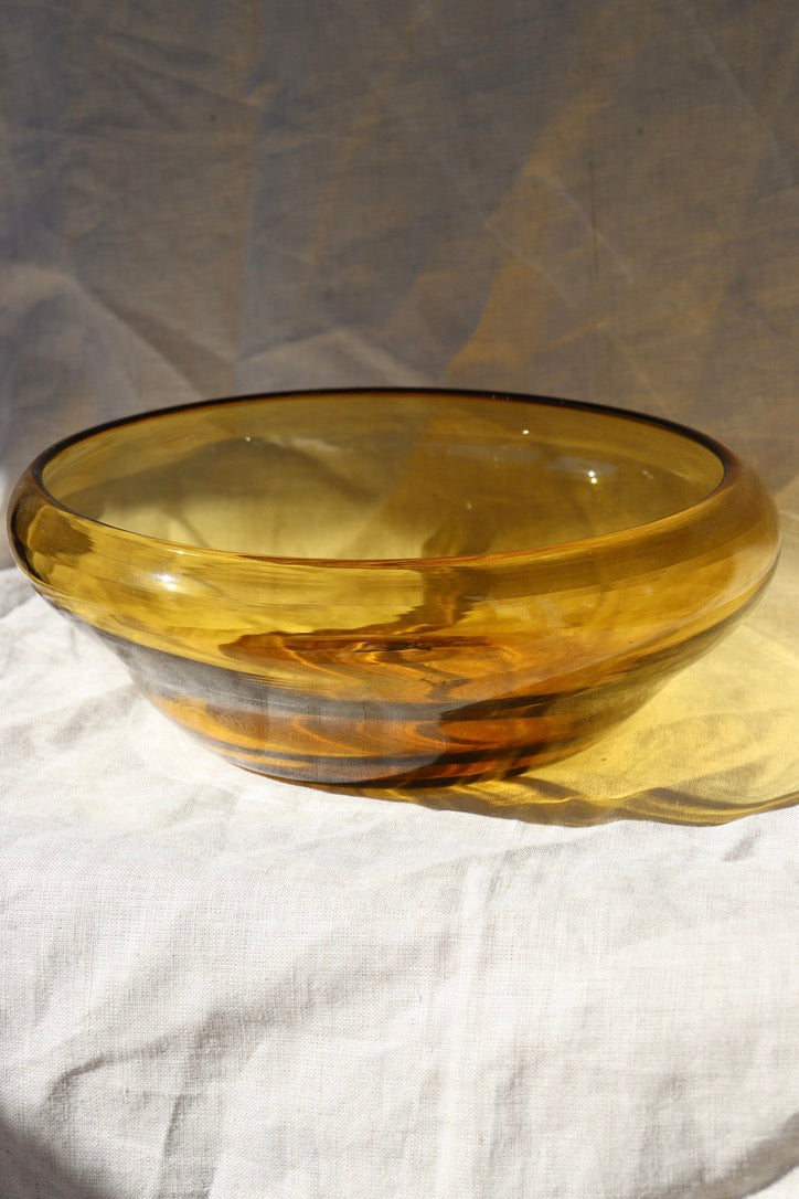 Amber Art Blown Glass Pitcher and Bowl