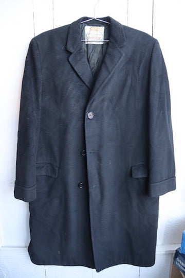 Vintage Pogue's Men's Shop Black Cashmere Long Coat