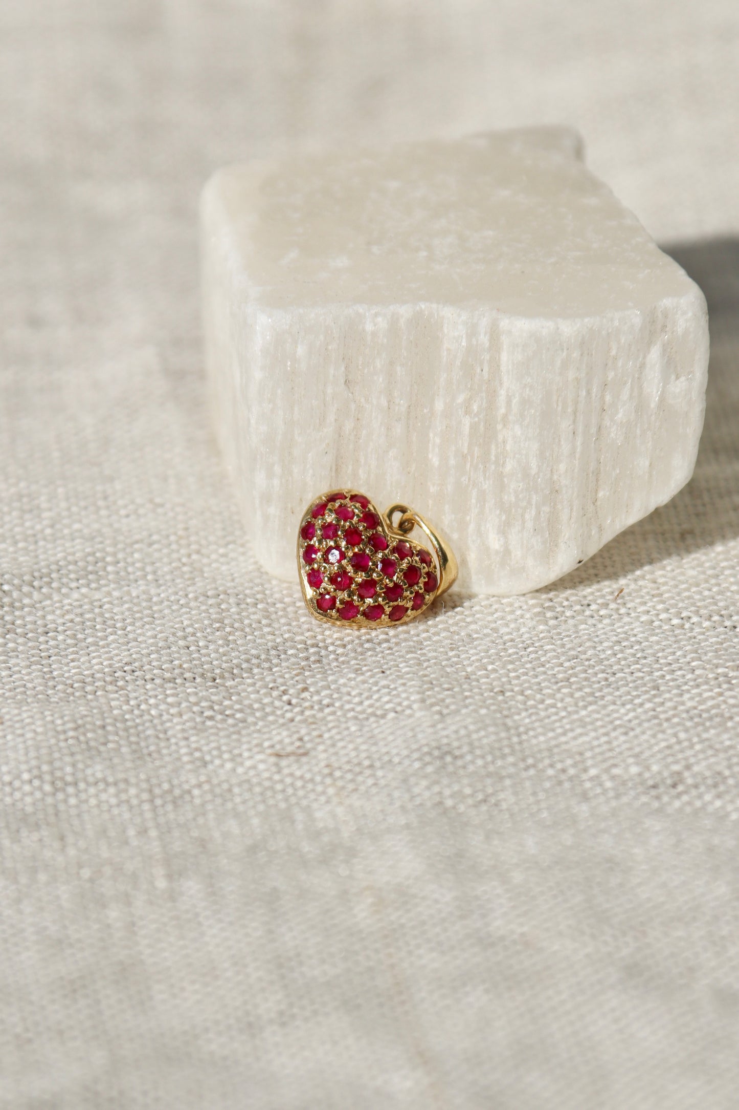 Pavé Ruby Heart Pendant - 14K Yellow Gold