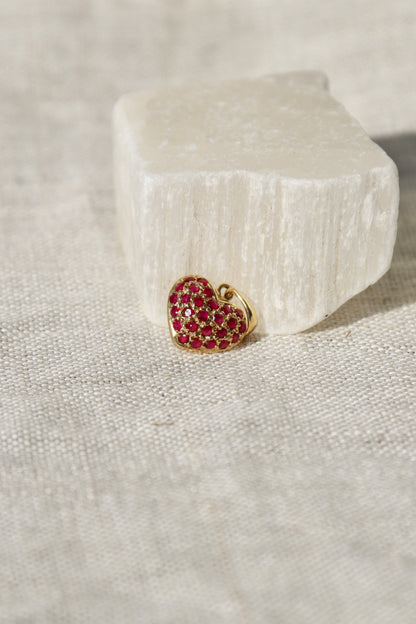Pavé Ruby Heart Pendant - 14K Yellow Gold