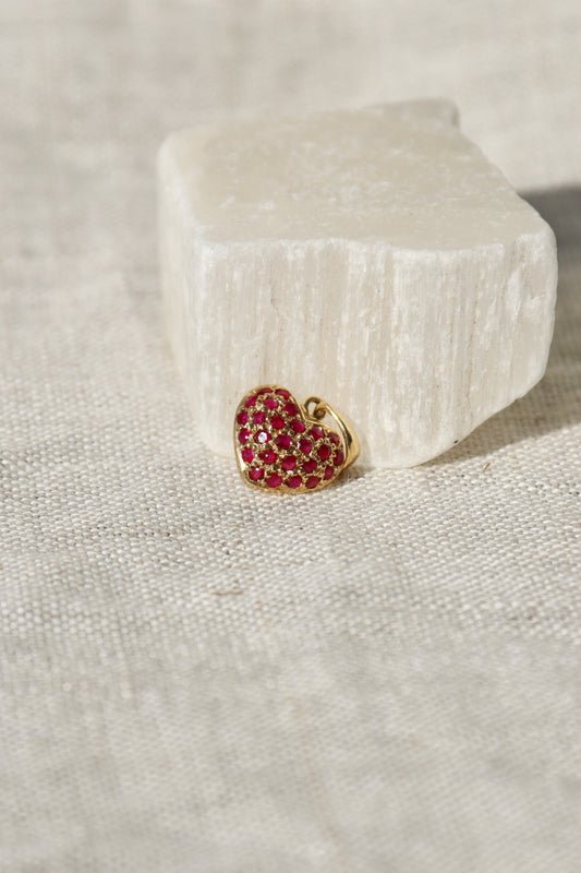 Pavé Ruby Heart Pendant - 14K Yellow Gold