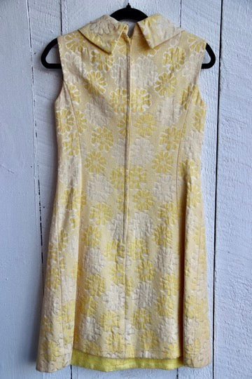 Vintage 60s Yellow Dress With Beaded Collar