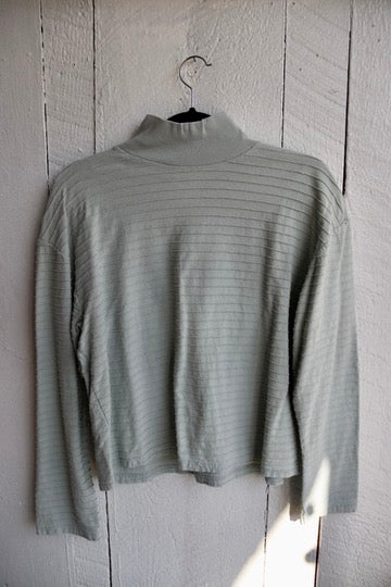 Vintage Light Blue Ribbed Mock Neck Long Sleeve Tshirt