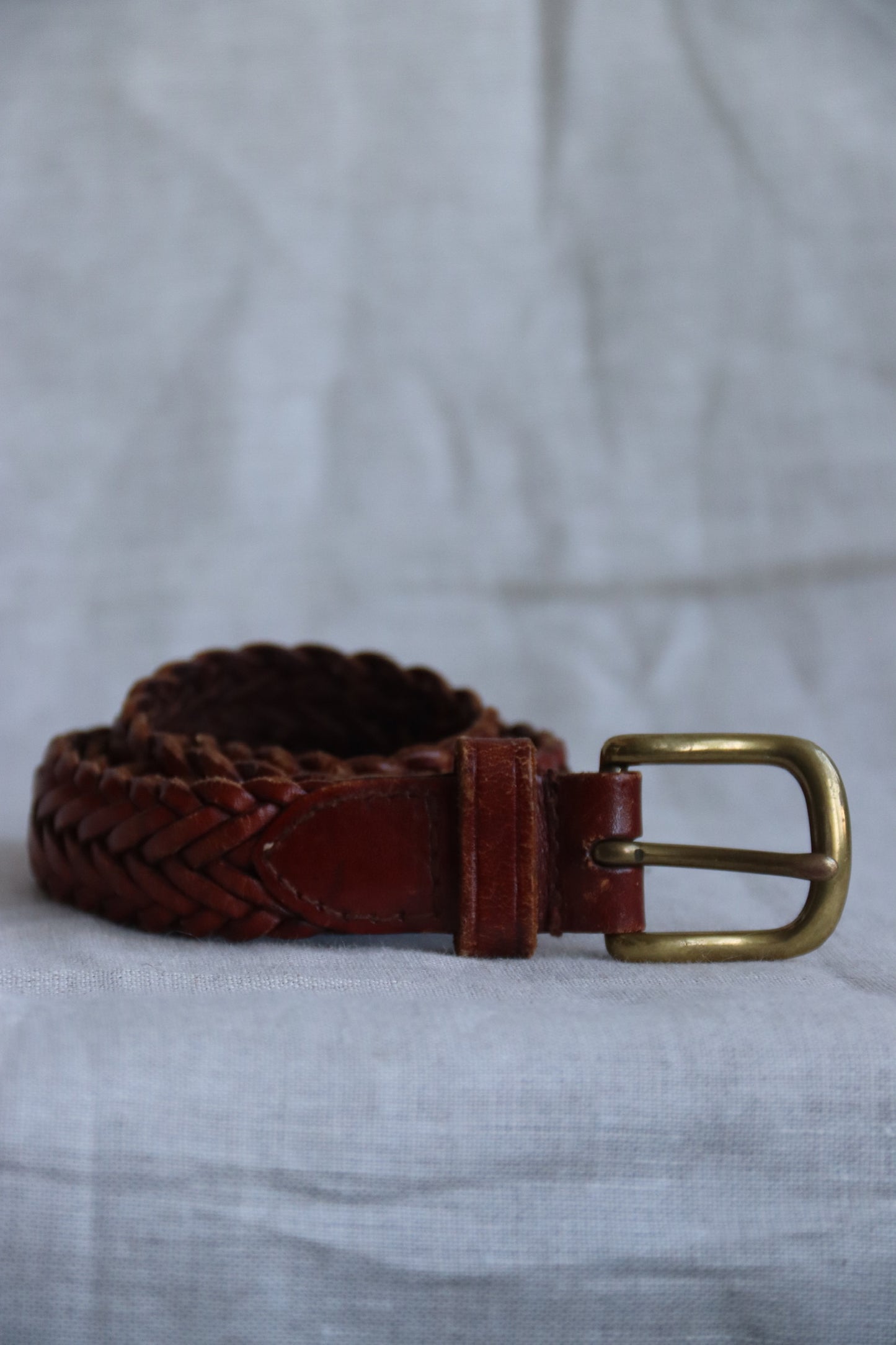 Vintage Ralph Lauren Brown Braided Leather Belt with Solid Brass Buckle