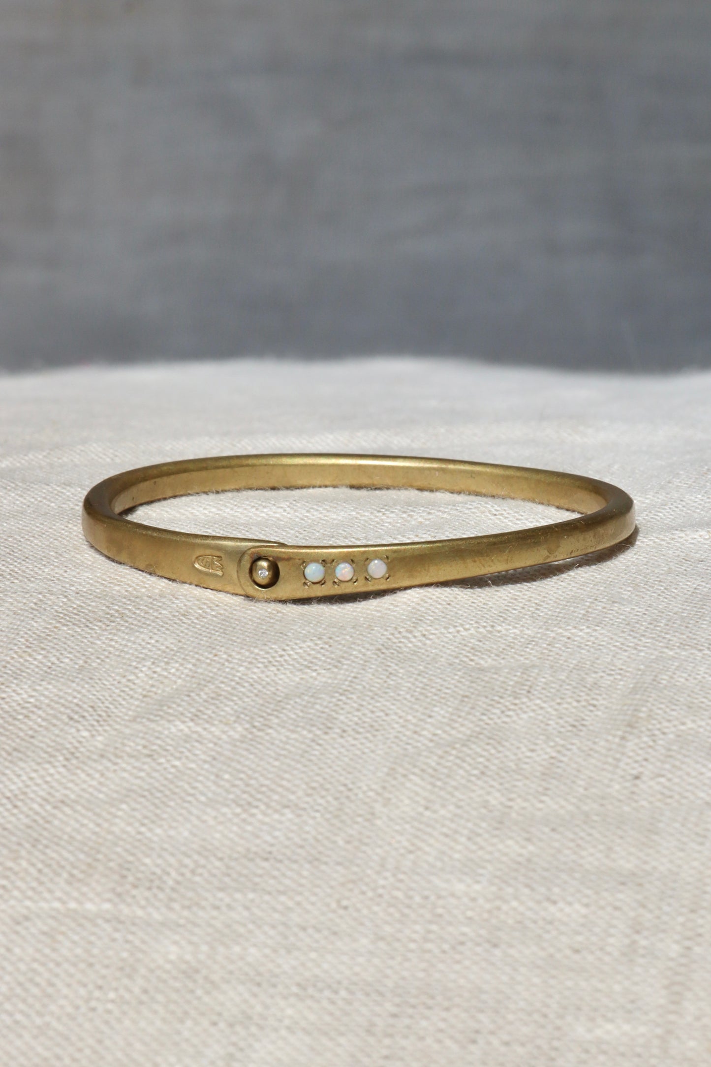 Scosha Brass Bangle Bracelet with Opal and Diamond