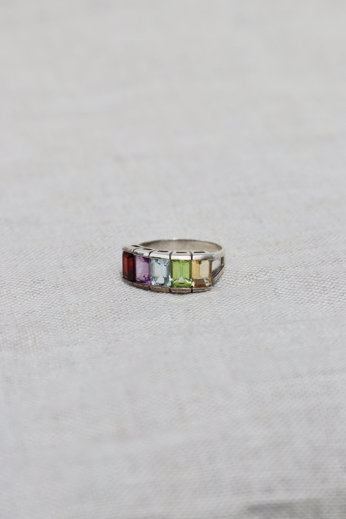 Sterling Silver Rainbow Gemstone Ring