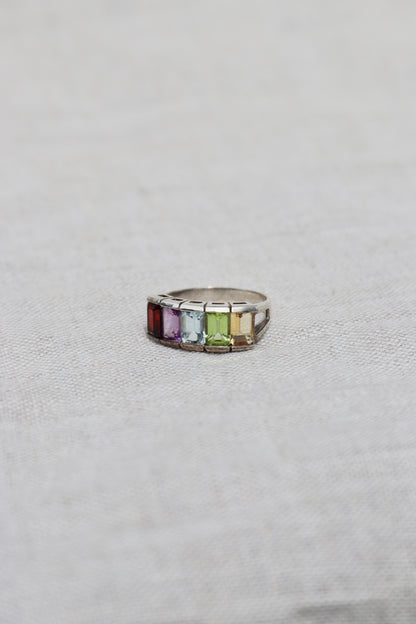 Sterling Silver Rainbow Gemstone Ring