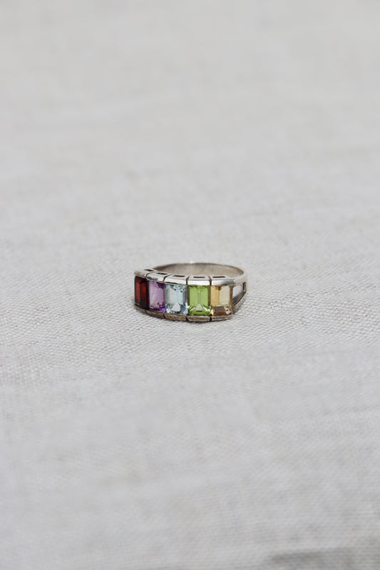 Sterling Silver Rainbow Gemstone Ring