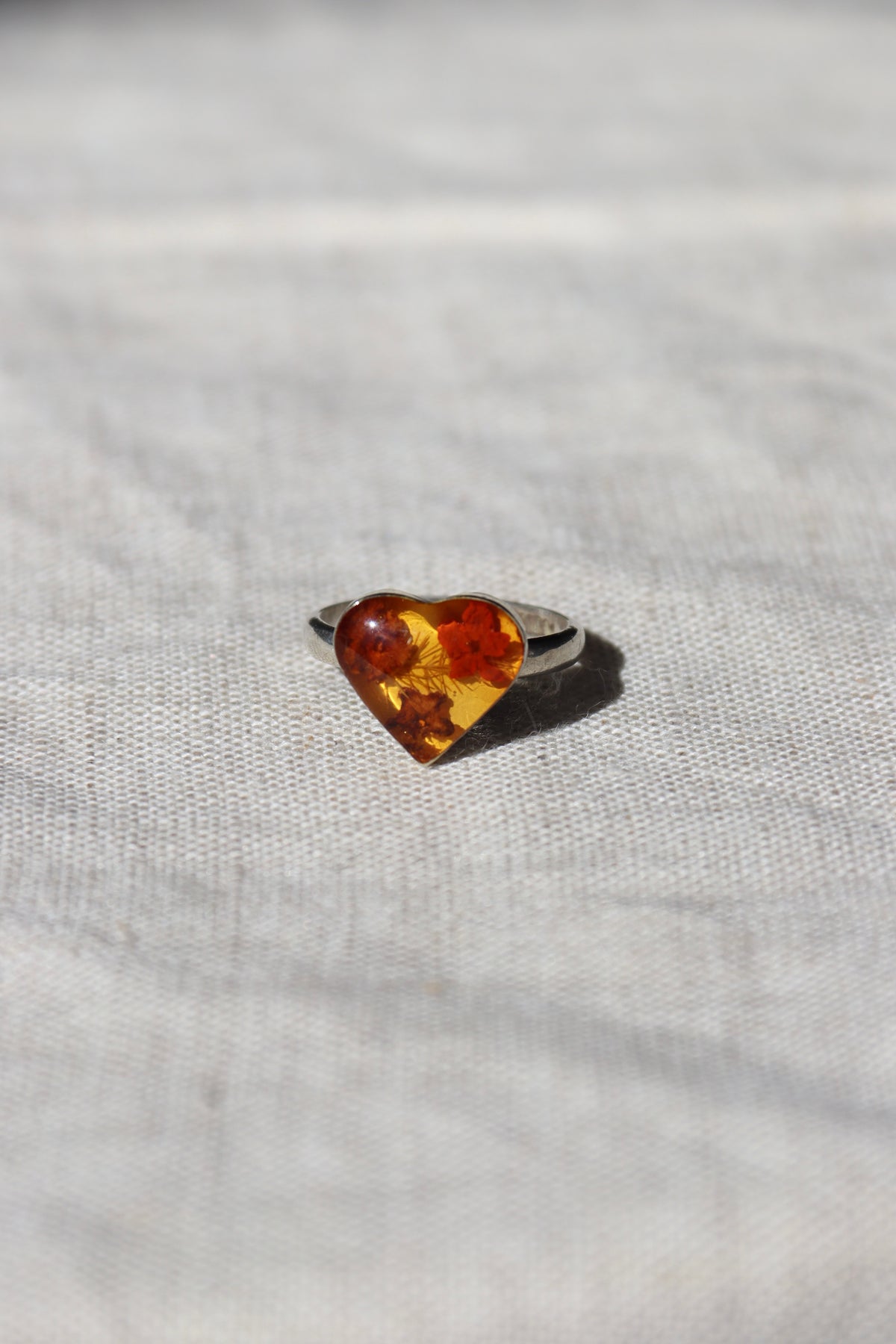 Heart Shaped Pressed Flower Sterling Silver Ring