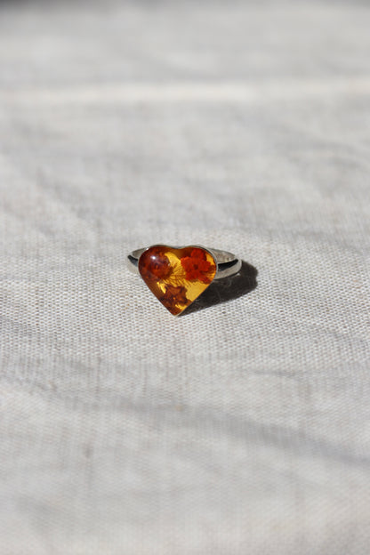 Heart Shaped Pressed Flower Sterling Silver Ring