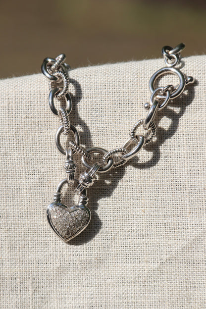 Sterling Silver Diamond Heart Charm Toggle Bracelet