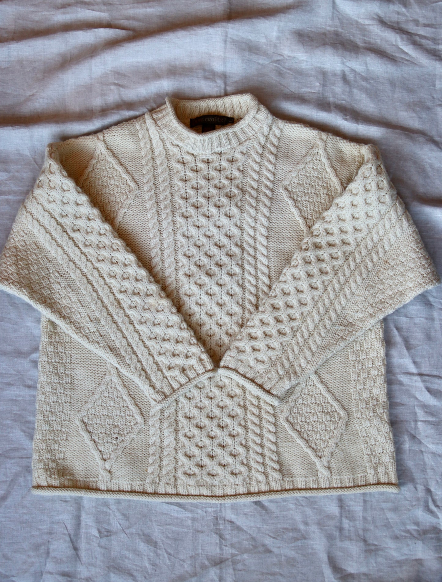 White Wool Irish Fisherman Sweater