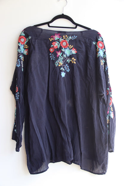 Johnny Was Blue Embroidered Top
