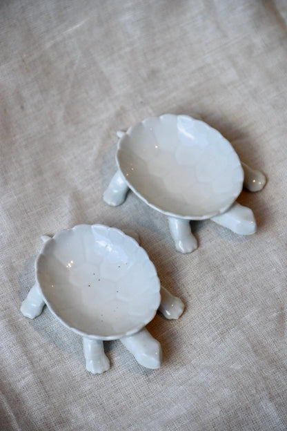 set of 2 mini white porcelain turtle bowls
