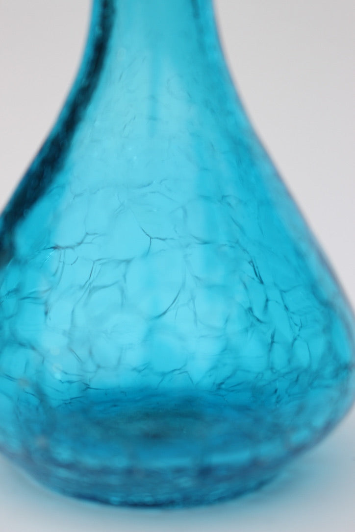 Crackle bright blue hand blown vase