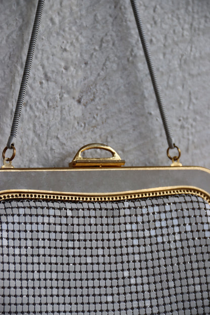 Vintage Yueton White Chain Mesh Purse with Gold Details