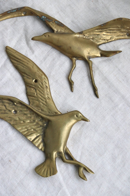 Set of Two Brass Flying Bird Wall Art