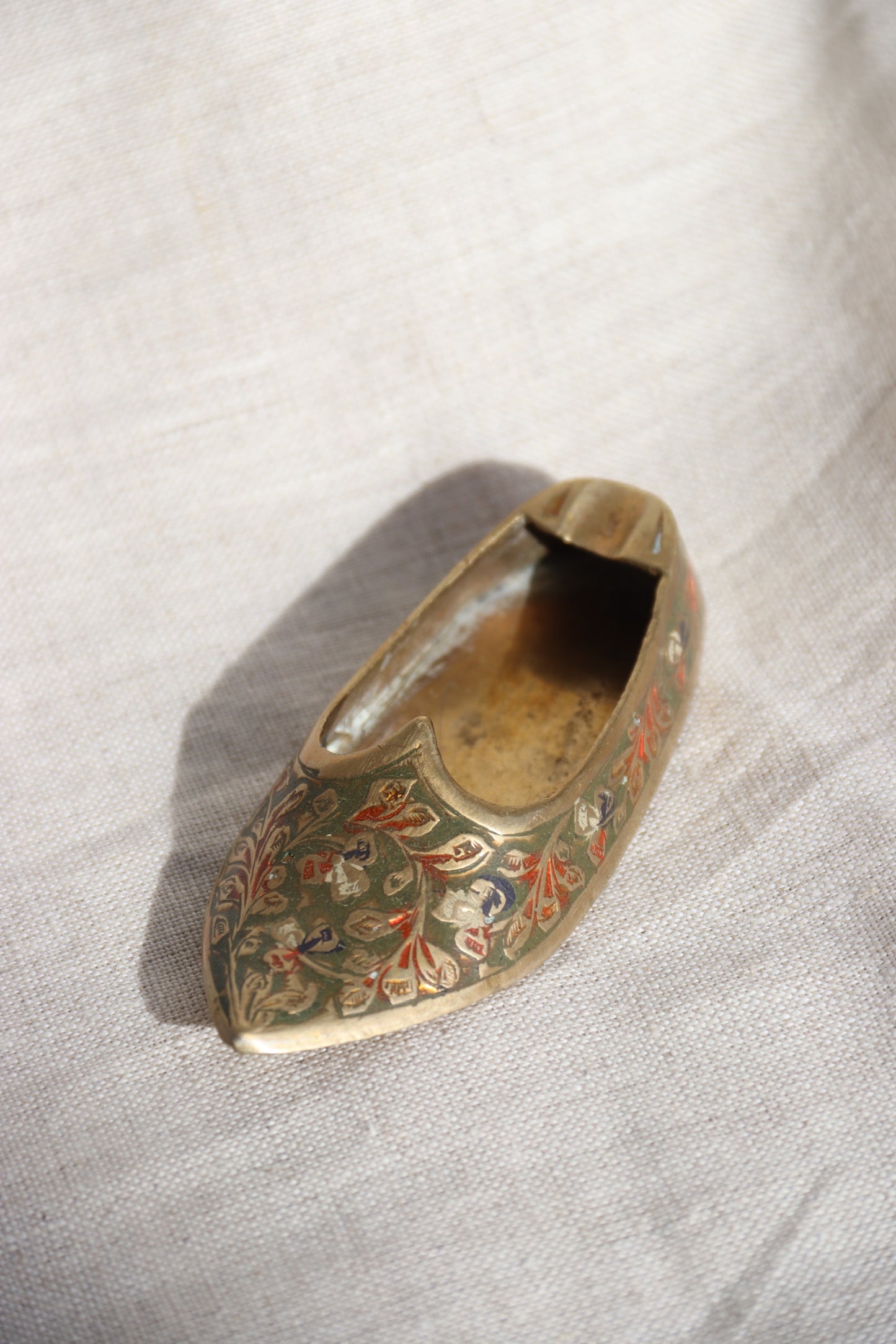 Solid Brass Enamel Shoe Ashtray