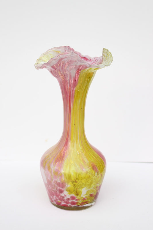 Hand Blown glass pink and yellow vase